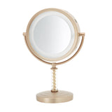 JERDON Lighted Tabletop Makeup Mirror - 6X/1X Magnifying Mirror with Lights - Brass Finish - Model HL856BC