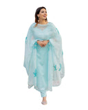 Anni Designer Women'S Cotton Blend Straight Solid Kurta With Pant & Dupatta (Resoti Blue_L_Blue_Large),Blue,L