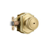NCSEN Satin Brass Door Knobs with Camelot Trim,Gold Interior Door Knob with Lock,Coastal Privacy Door knob for Bath and Bedroom