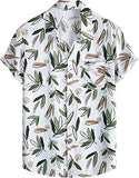 Leriya Fashion Shirt for Men | Tropical Leaf Printed Rayon Shirts for Men | Preppy Short Sleeves | Spread Collared Neck | Perfect for Outing | Beach | Camp Wear Shirt for Boys (Medium White-Green),White-Green