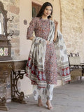Anni Designer Women'S Cotton Blend Printed Straight Kurta Plazzo With Printed Dupatta (Aabina Maroon_L_Maroon_Large),Maroon,L,,,