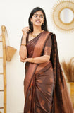 Flosive Womens Present Banarasi Soft Lichi Silk Saree Beautiful Jacquard Rich Pallu Design Work Zari Woven Kanjivaram Silk Style Saree With Soft Lichi Silk Blouse Piece Ayn Royal (Coffee)