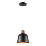 GLOBE Electric 67000193 1-Light Pendant Lighting, Matte Black, Wood-Toned Accent on Socket, 5ft Black Fabric Cord, Home Improvem