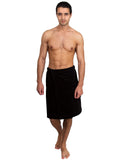 TowelSelections Mens Shower Wrap Adjustable Cotton Terry Velour Wrap Gym Body Cover Up Medium/Large Black