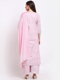 Anni Designer Women'S Cotton Straight Kurta With Palazzo & Dupatta (Dholi Pink_4Xl_Pink_Xxxx-Large),Pink,4XL,Cotton Blend,Straight,Dupatta