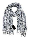 Elegant Scarf Studio Rayon Geometric Pattern Scarf For Women | Soft Lightweight Printed Long Stole With Fringes (Grey)