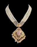 DNS192 punjabi Jadau necklace set - pink &pearl(READY TO SHIP)