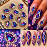 Queen - Nail Charms 10pc - #013 Silver Dark Iridescent Teardrops with Crystals