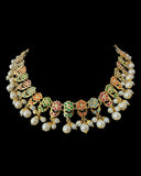 DNS194A Navratan jadau necklace set with tika ( READY TO SHIP )