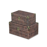 Estina Set Of 2 Woven Vinyl Pattern Wood Boxes - Brown