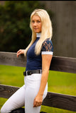 Short Sleeve Lace shirt- Navy crystal front