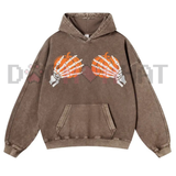 Playful Meme Gothic Halloween Skeleton Hands Pumpkin Vintage Washed Hoodie
