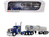 Peterbilt 389 TriAxle Day Cab and Walker Food Grade Tank Trailer Finnesgard Trucking Blue with Orange Stripes 1/64 Diecast Mo