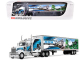 Kenworth W900L with 86 Studio Sleeper and 53 Utility Trailer with Skirts Walinga White with Blue Graphics 1/64 Diecast Model