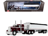 Peterbilt 351 with 36 Sleeper and 34 Wilson Pacesetter Grain Trailer Dark Cherry with White Stripes 1/64 Diecast Model by DCP/