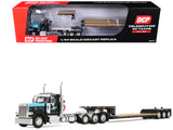 Peterbilt 589 Day Cab and Fontaine Renegade LXT40 Lowboy Trailer with Fliptail Cappello Heavy Transport Black with Light Blue