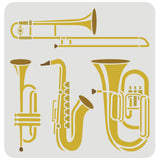 FINGERINSPIRE Wind Instrument Stencil 11.8x11.8inch Reusable Saxophone, Trumpet, Tuba, Trombone Drawing Stencil Jazz Instruments