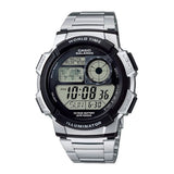 Casio AE1000WD Series | Mens Digital Watch | Silver | 100M WR | Multi Alarms | 100 SEC Stopwatch | Countdown Timer | World Map f