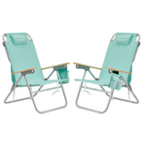 SUNNYFEEL High Back Folding Beach Chair, Tall Beach Chair with 3 Reclining Position, Portable Camping Chair for Adults with Wood