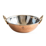 INDIAN ART VILLA Steel Copper Hammered Design Kadhai 7.5 Inches, Elegant Serveware with Brass Handles, Traditional Indian Tabl