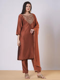 Anni Designer Women'S Rayon Viscose Straight Embroidered Kurta With Pant & Dupatta (Galpatiyo Mustard-Vks02_Xl_Mustard_X-Large),Mustard,XL,,,