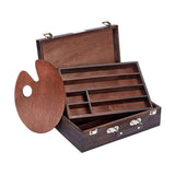 KINGART 720 Wood Art Storage Box With Espresso Stain, 2Tier Wood Case with 10 Dividers, Holds Markers, Paint, Brushes, Pencils,