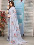 Satrani Georgette Womens Geoegette Floral Print Saree With Unstitched Blouse Piece (3112S2152Na_Grey1)