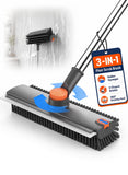 Floor Scrub Brush with Long Handle, 3in1 with Squeegee & Stiff Bristles