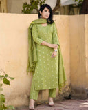 Anni Designer Women'S Rayon Viscose Straight Printed Kurta With Pant & Dupatta (Maheman Pista_S_Pista_Small),Pista,S,,,