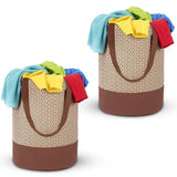 GLUN NonWoven Waterproof Double Layered Round Laundry Bag With Handles Foldable For Cloth, Toys Storage Bag Pack Of 2 Brown