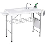 Allpop Fish Cleaning Table with 2 Sinks & Grid Rack, 42.5'' Portable Folding Camping Fish Station with Foldable Faucet, Drainage