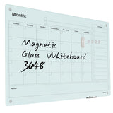 Birouwe Magnetic Glass Whiteboard - 48x36 Frameless Dry Erase Board with Monthly Calendar for Office, School, and Home