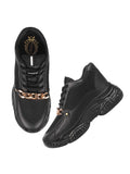Shoetopia Chain Detailed Black Sneakers For Girls-Eu36,Bronze,3,B0D5HCTVJN