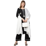 Anni Designer Women'S Cotton Blend Straight Kurta With Palazzo & Dupatta (Saadgi Black_L_Black_Large),Black,L