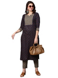 Anni Designer Women'S Cotton Blend Printed Straight Kurta With Pant (Satku Dark Blue-Nw_S_Dark Blue_Small),Dark Blue,S