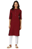 W for Woman Maroon Solid Cotton Blend Straight Kurta (Size: 2XL)-24ONW12285-222984