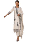 Anni Designer Women'S Rayon Blend Embroidered Straight Kurta With Pant & Dupatta (Trp-Off-White-Nbh_Xl_White_X-Large),White,XL