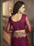 Satrani Womens Pure Chiffon Saree (3568S125N_Wine & Dark Magenta)