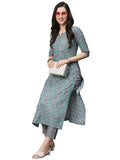 Gosriki Women'S Cotton Blend Straight Printed Kurta With Pant (Padwil Dark Green-Nw-Gs_S_Dark Green_Small),Rama,,B0BT861WFN