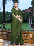 Satrani Womens Pure Georgette Saree (3186S132N_Olive Green)