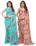 Satrani Womens Pure Georgette Saree (1850S176N_3112S2154N_Aqua Blue | Light Brown)