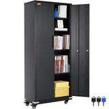 VEVOR Metal Storage Cabinet with Wheels, 75 Locking Steel Storage Cabinet with 2 Magnetic Doors and 4 Adjustable Shelves for O