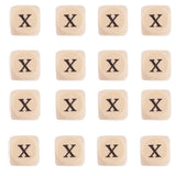 KISSITTY 100pcs Letter X Wood Beads for Key Chains Cube Wooden Beads 10mm Large Hole Natural Square Alphabet Wooden Loose Beads