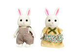 OLEOCA Family White Rabbit Figures - Set of 2 Collectible Flocked Mini Dolls with Removable Clothes, Miniature Dollhouse Pretend