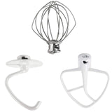 Stand Mixer Attachments 3-Piece Kit -Replace for Kitchen aid Accessories K45WW Wire Whip/ K45DH Dough Hook /K45B Coated Flat Blade Paddle with Scraper l Stainless Steel-New