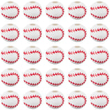 SUNNYCLUE 70Pcs Wood Baseball Beads Sport Bead Bulk White Wooden Painted Round Sports Ball Softball Baseballs Shaped Loose Space