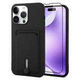 MZELQ TPU Wallet Compatible with iPhone 15 Pro Max Case, Card Holder Camera Protection Cover + Screen Protector, Push-able Slot