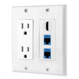 IBL-15A Power Outlet, 1 Port HDMI, 2 Port Cat6 Ethernet - Wall Plate in White