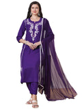 Anni Designer Women'S Rayon Viscose Embroidered Straight Kurta With Pant & Dupatta (Jayashuda Begani-Vks01_S_Begani_Small),Begani,S,,,