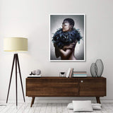 Woman With Feathered Scarf-Paper Art-38,,X50,,